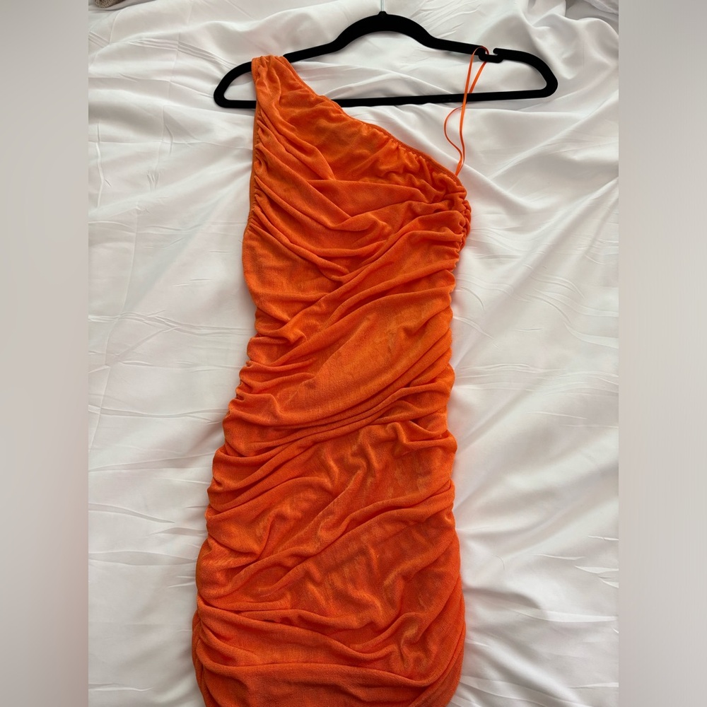 Lioness orange ruched one shoulder dress